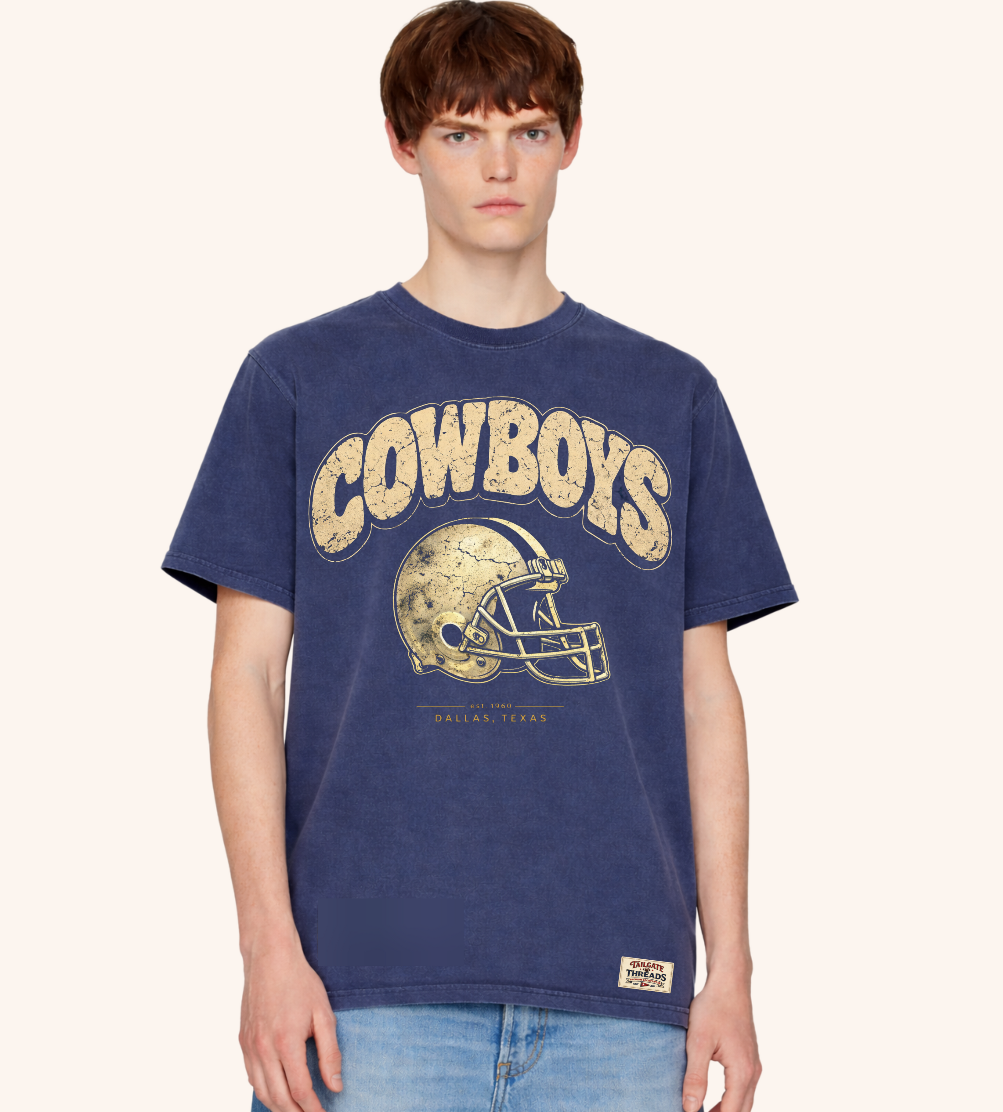 Dallas Heritage Helmet Vintage Tee – Cream on Navy