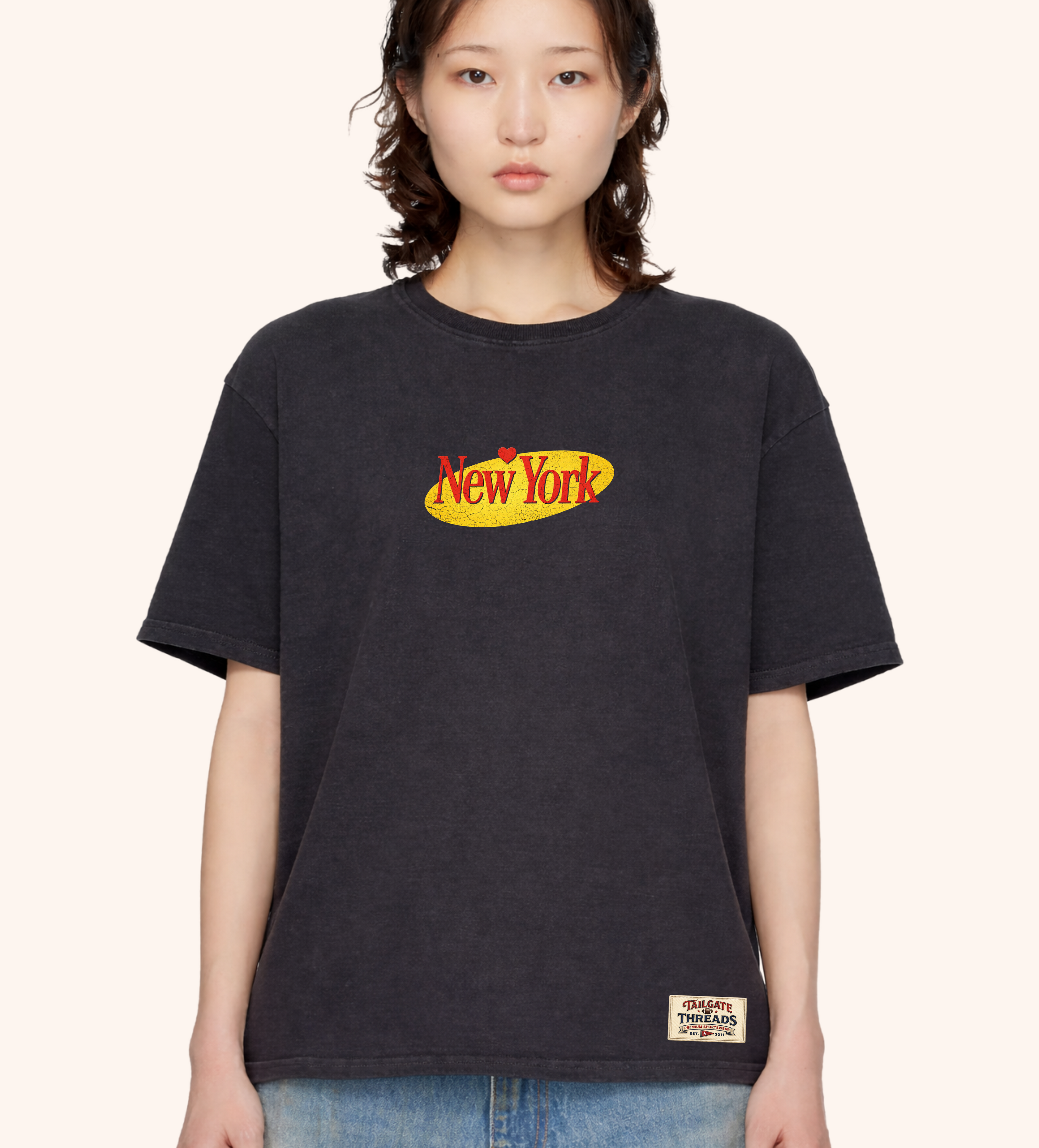 New York Vintage Crackle Tee – Faded Black