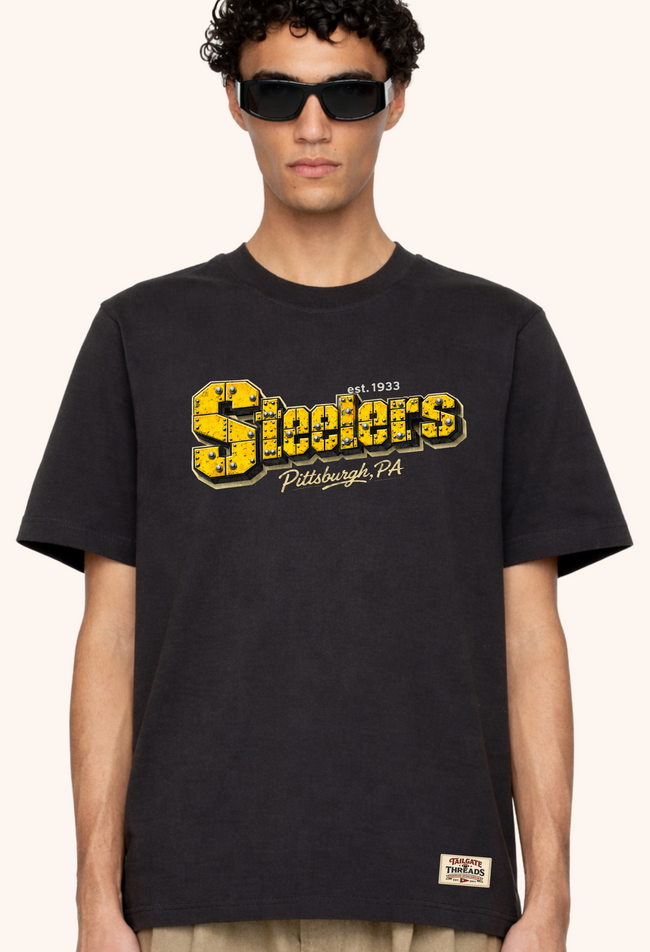 Steelers Riveted Wordmark Tee – Faded Black