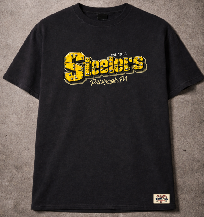 Steelers Riveted Wordmark Tee – Faded Black